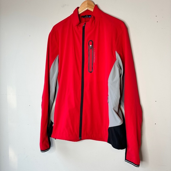 J. Lindeberg Red Black Gray Full Zip Lightweigh Soft Shell Stretch Jacket Sz XL - Picture 2 of 12